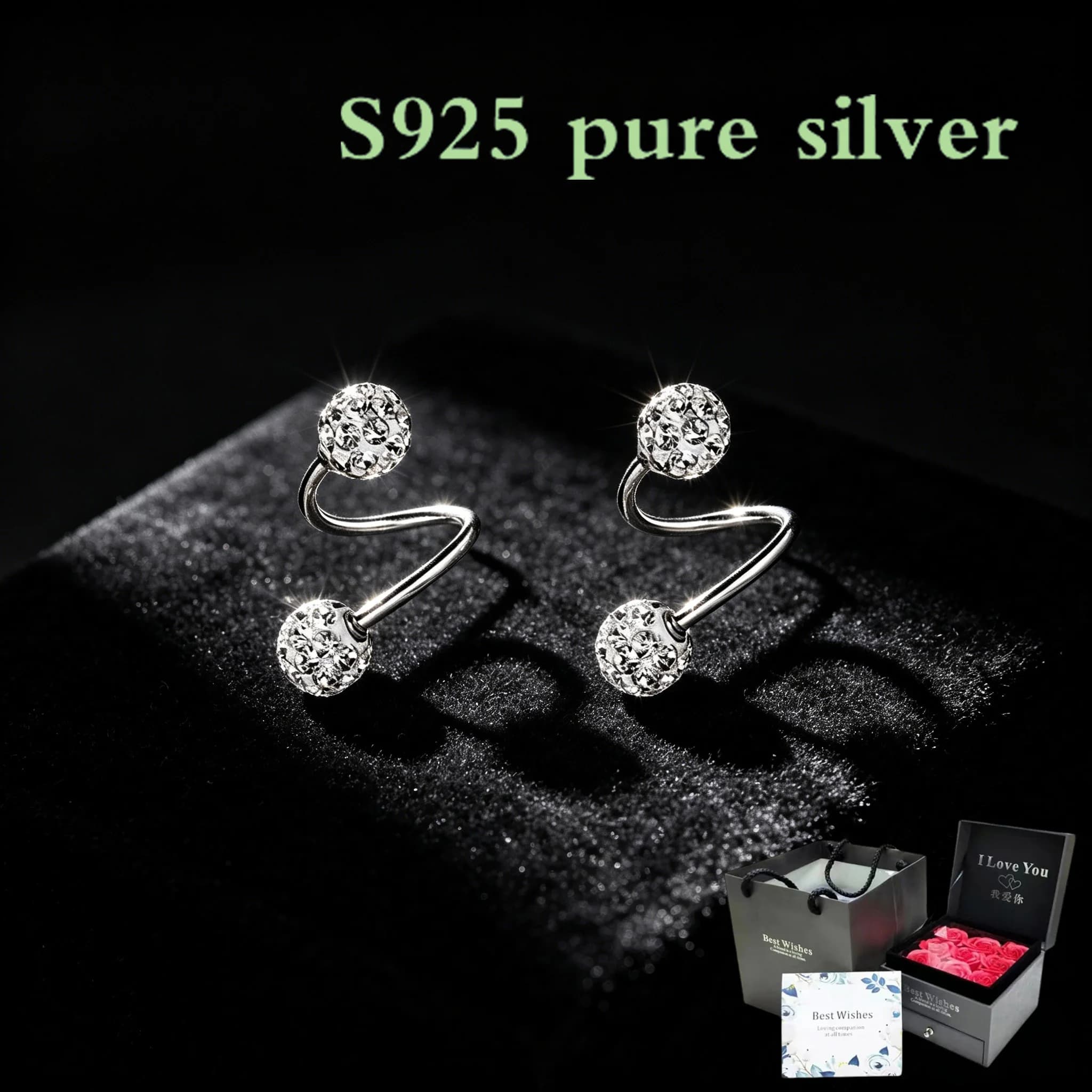 Orecchini a lobo scintillanti in argento puro S925, sfere di zirconia a forma di S, altamente versatili e adatti a tutte le occasioni