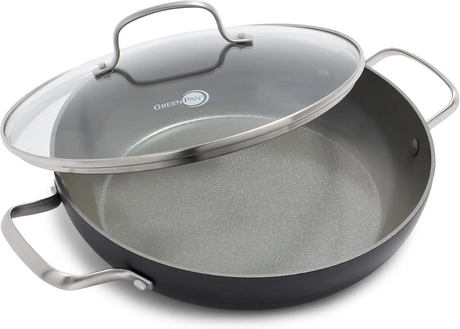 11' hard Chatham non-stick pan, without PFAS, suitable for oven and dishwasher, grey