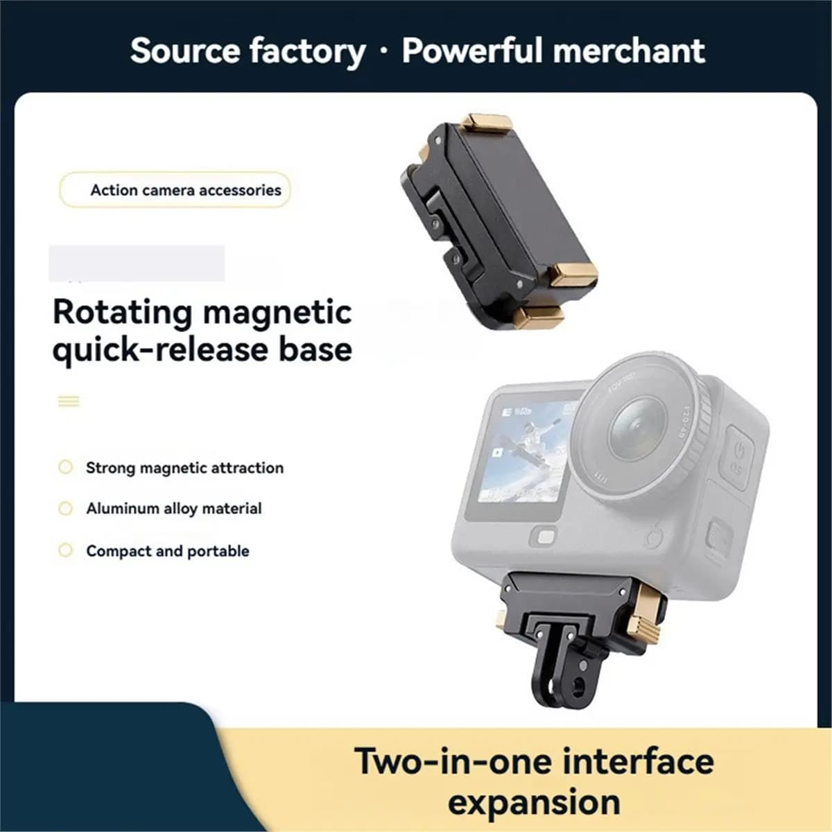360° Magnetic Quick Release Mount for Action 6 Rotating Base for Action Camera Aluminum Alloy