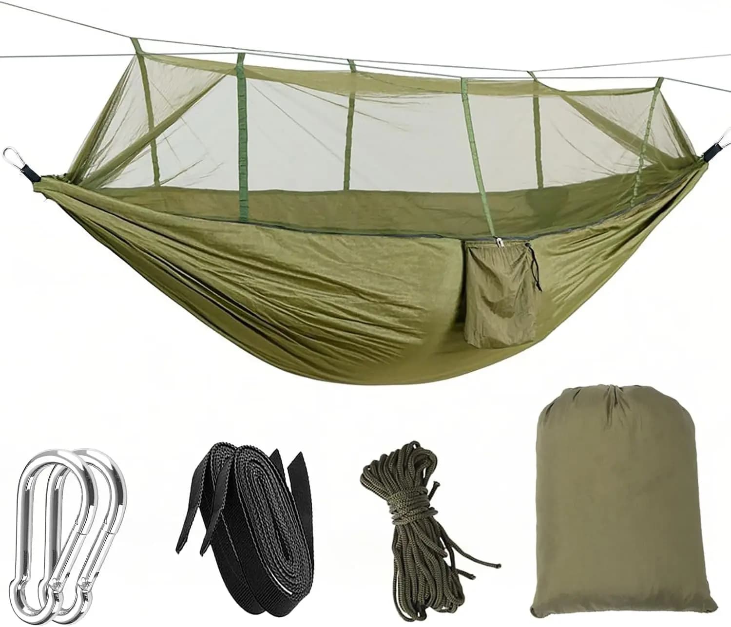Amaca da campeggio, amache portatili con zanzariera, tenda amaca per escursioni all'aperto, viaggi, attrezzatura da campeggio indispensabile (Verde)