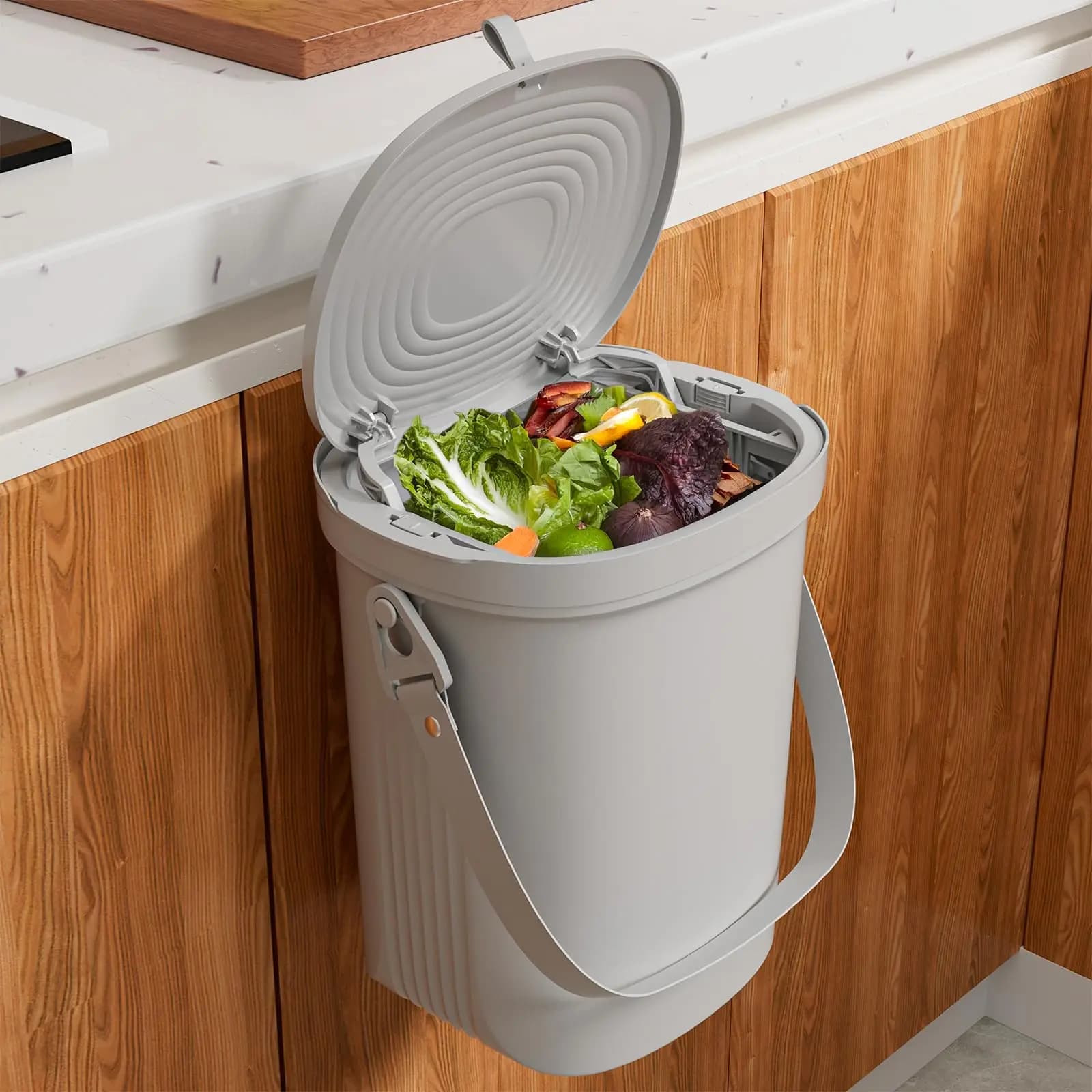 Contenitore per Compost da Cucina Pieghevole in Silicone Montabile Sotto il Lavello, Cestino Appendibile Surumer con Coperchio | Armadio | Bagno | Camera da letto