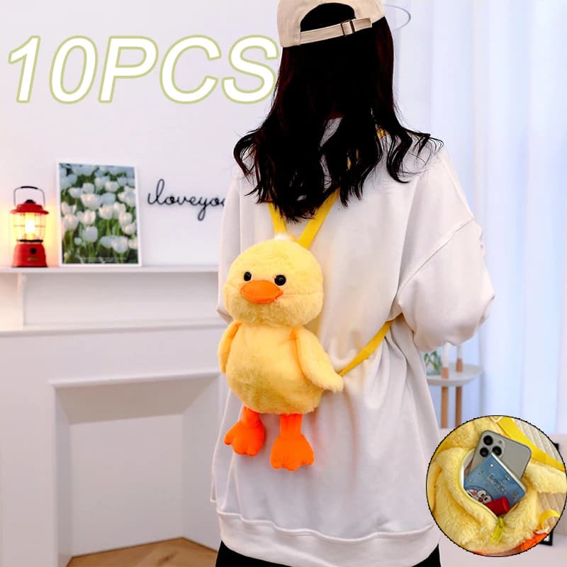 33cm piccola anatra gialla zaino in peluche Kawaii peluche anatra borsa cartone animato carino morbido zainetto ragazze regali per bambini
