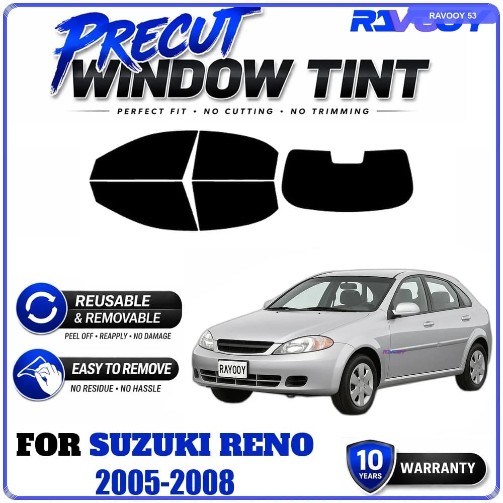 RAVOOY Precut Window Tint, Reusable Removable EPU Film, Custom Fit for Suzuki Reno 2005-2008, UV Heat Protection