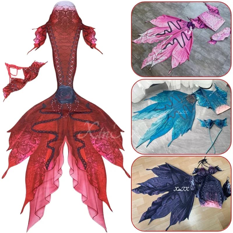 Coda da Sirena Stile Gotico Scuro per Adulti, Bikini Sexy con Scaglie a Conchiglia, Costume per Spettacoli Acquatici, Immersioni, Halloween, Cosplay, Taglia Personalizzabile