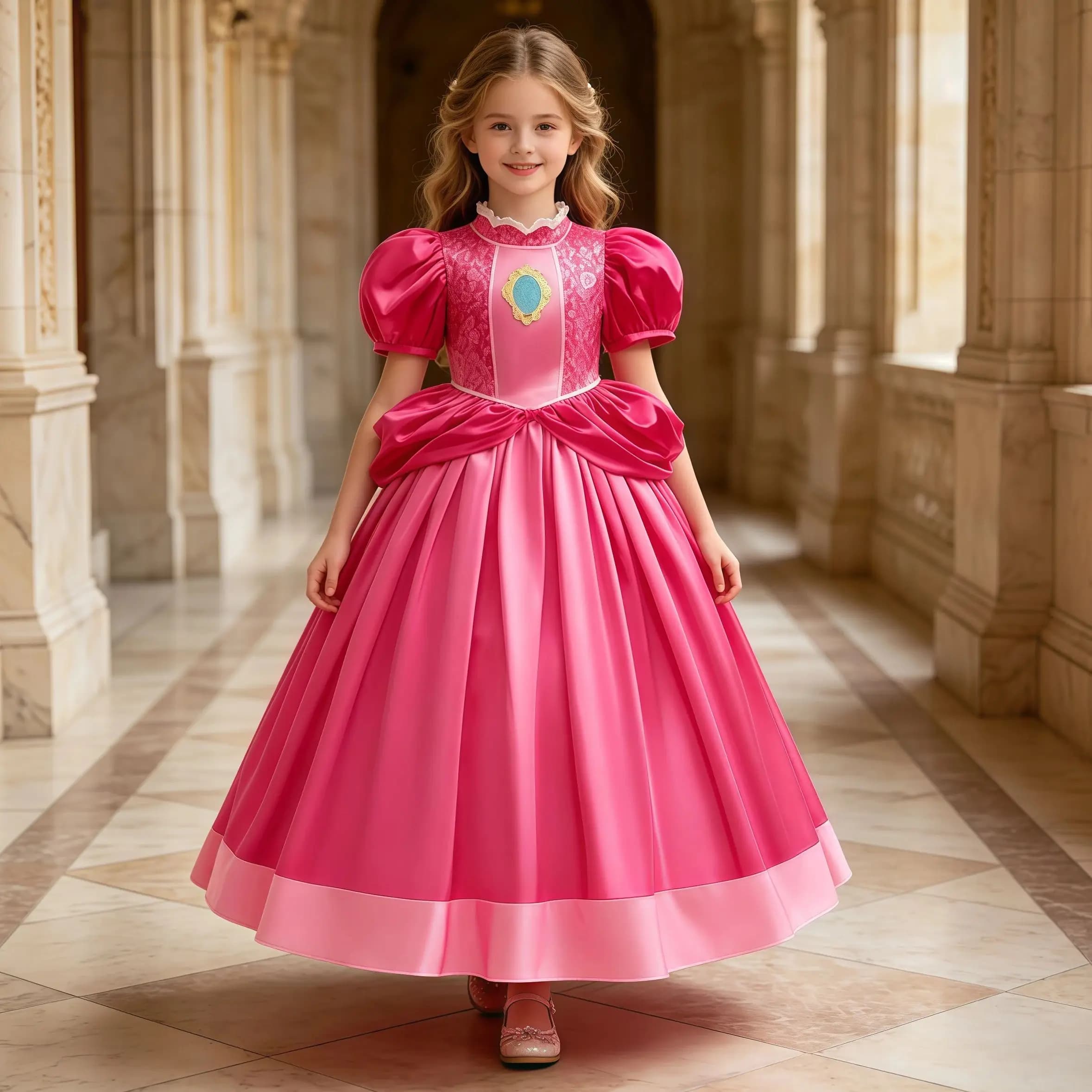 Vestito con Maniche a Sbuffo Color Pesca, Costume di Halloween per Bambine, Abbigliamento per Spettacoli Teatrali, Outfit per Feste di Compleanno e Carnevale