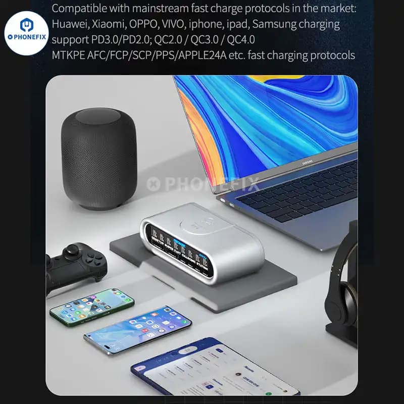 Meccanico E-Power Charging Stataion caricabatterie magnetico Wireless Superfast 100W PD Display LCD multiporta per Iphone Xiaomi Samsung