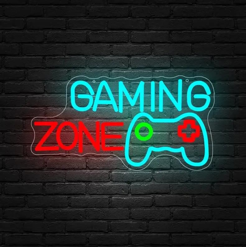 Gaming Zone Neon Sign Dimmable LED Light for Home Gaming Zone Streamer Background Recreation Area Gamer Decor Gifts Wall Lights