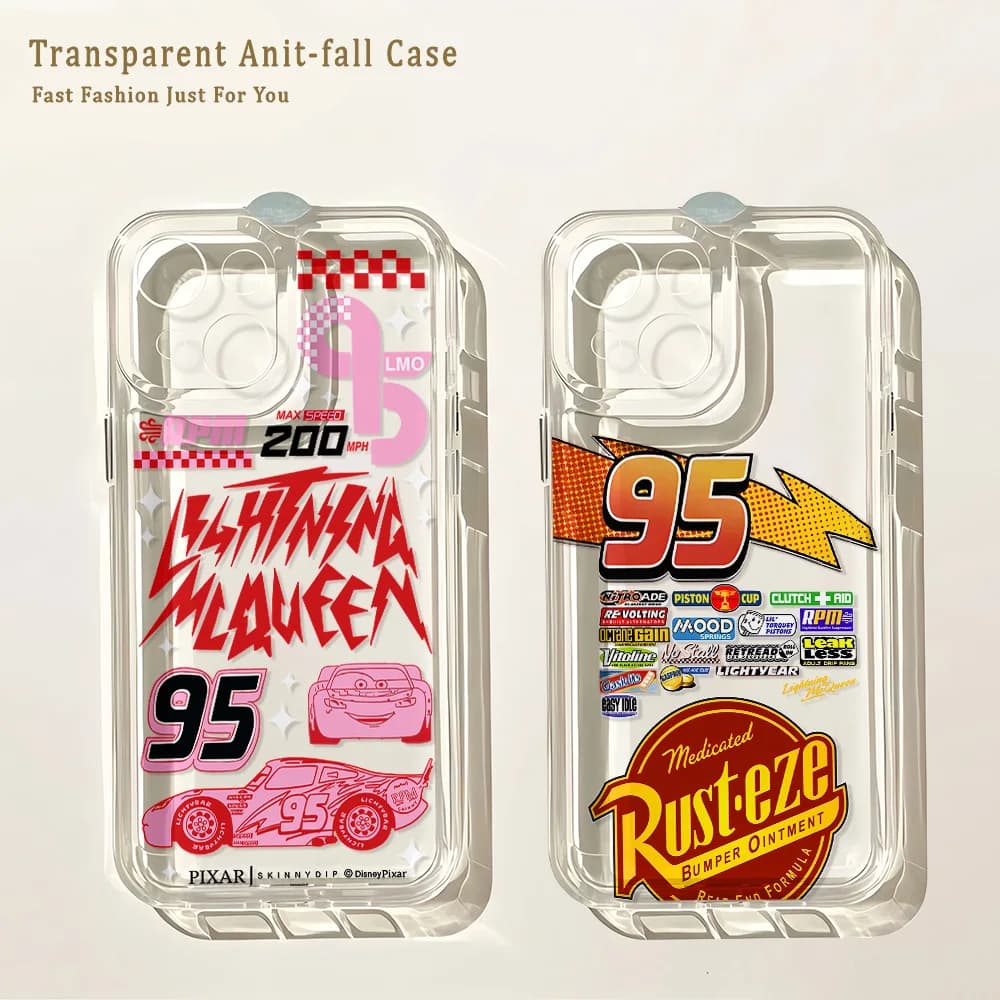 HOT Cars L-Lightning M-McQueen Phone Case For iPhone 17 16 15 14 13 12 11 Mini Pro Max X XR Air Plus Transparent Back Cover