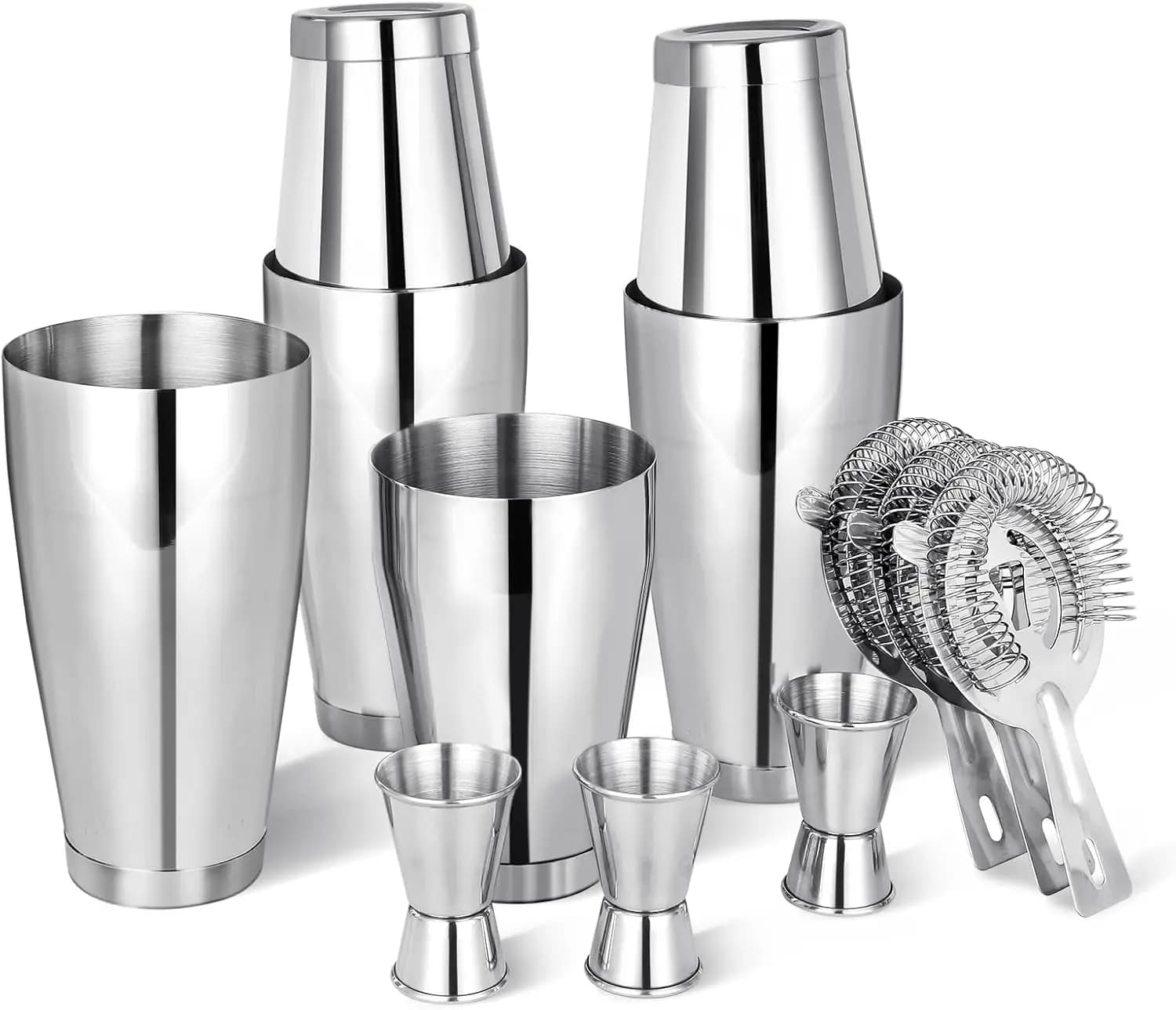 Set Shaker per Cocktail 12 Pezzi, Shaker Boston con Colino, 18oz e 28oz, Utensili da Bar in Acciaio Inox per Principianti