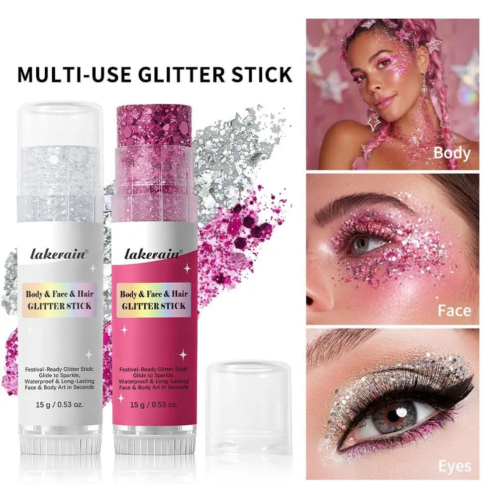 Golden Body Shimmer Stick No Glue Waterproof Chunky Glitter Gel For Face Hair Highlighter Cream Rave Party Makeup Tool