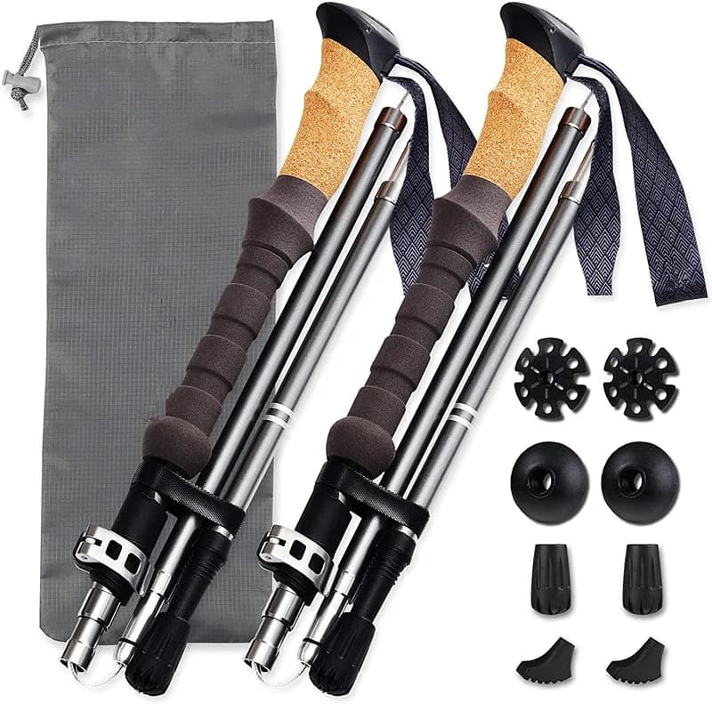 Ultralight Folding Trekking Poles, Cork Handle, 7075 Aluminum, Lightweight Walking Sticks for Trail Hiking Seniors Men, Portable