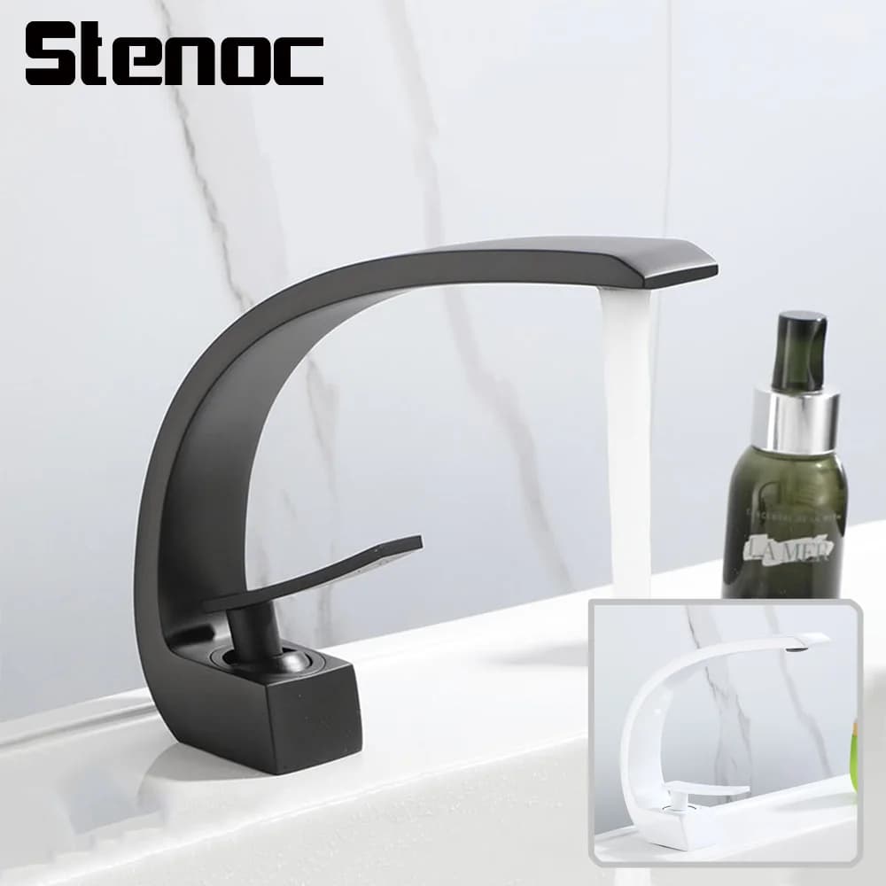 Black/White Curve Design Basin Faucets Bathroom Water Mixer Taps Deck Mount Washbasin Faucet Single Handle Cold Hot Mixer Taps