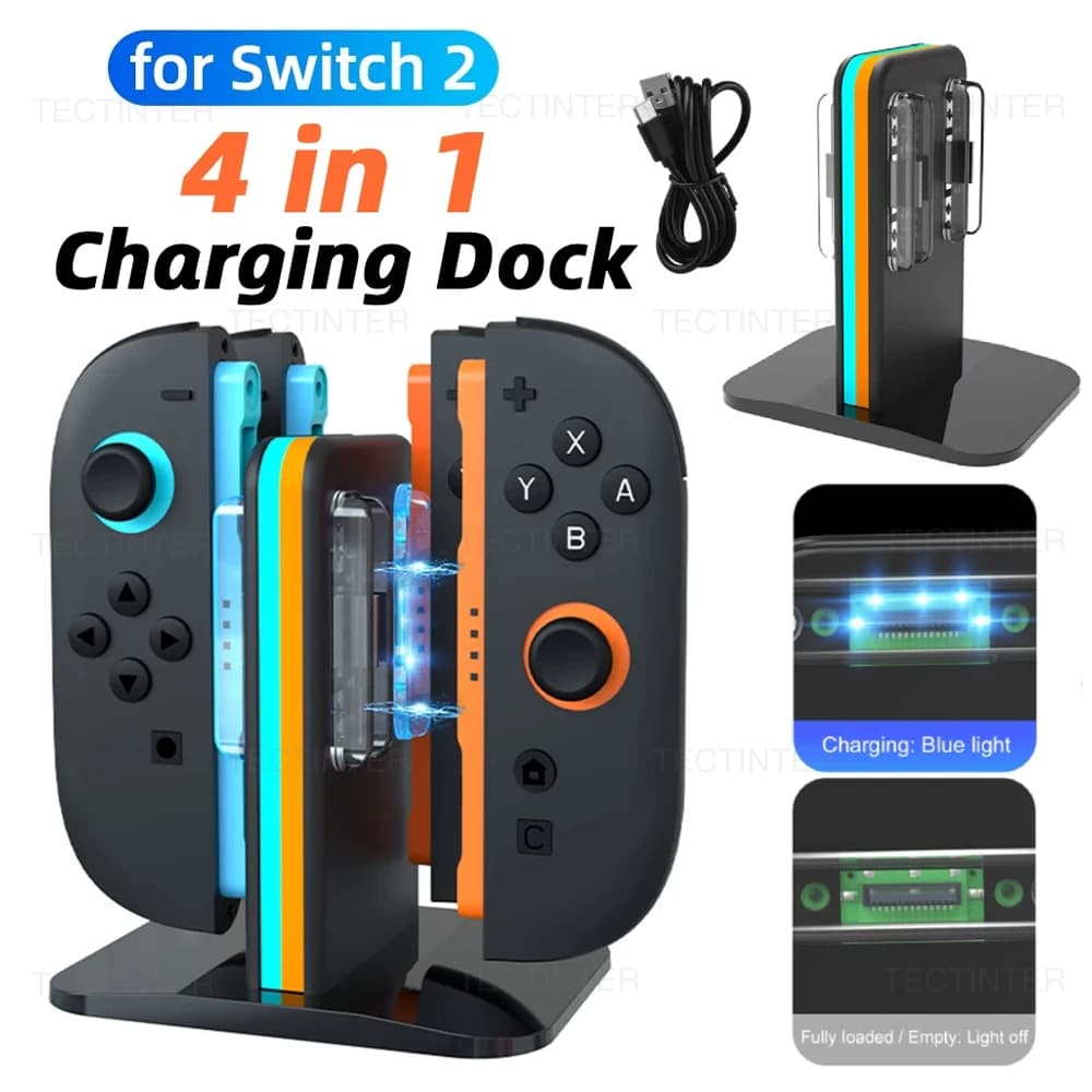 Caricabatterie rapido 4 in 1 per Nintendo Switch 2 Joycon Controller Gamepad Stazione dock di ricarica Supporto base per accessori Switch 2