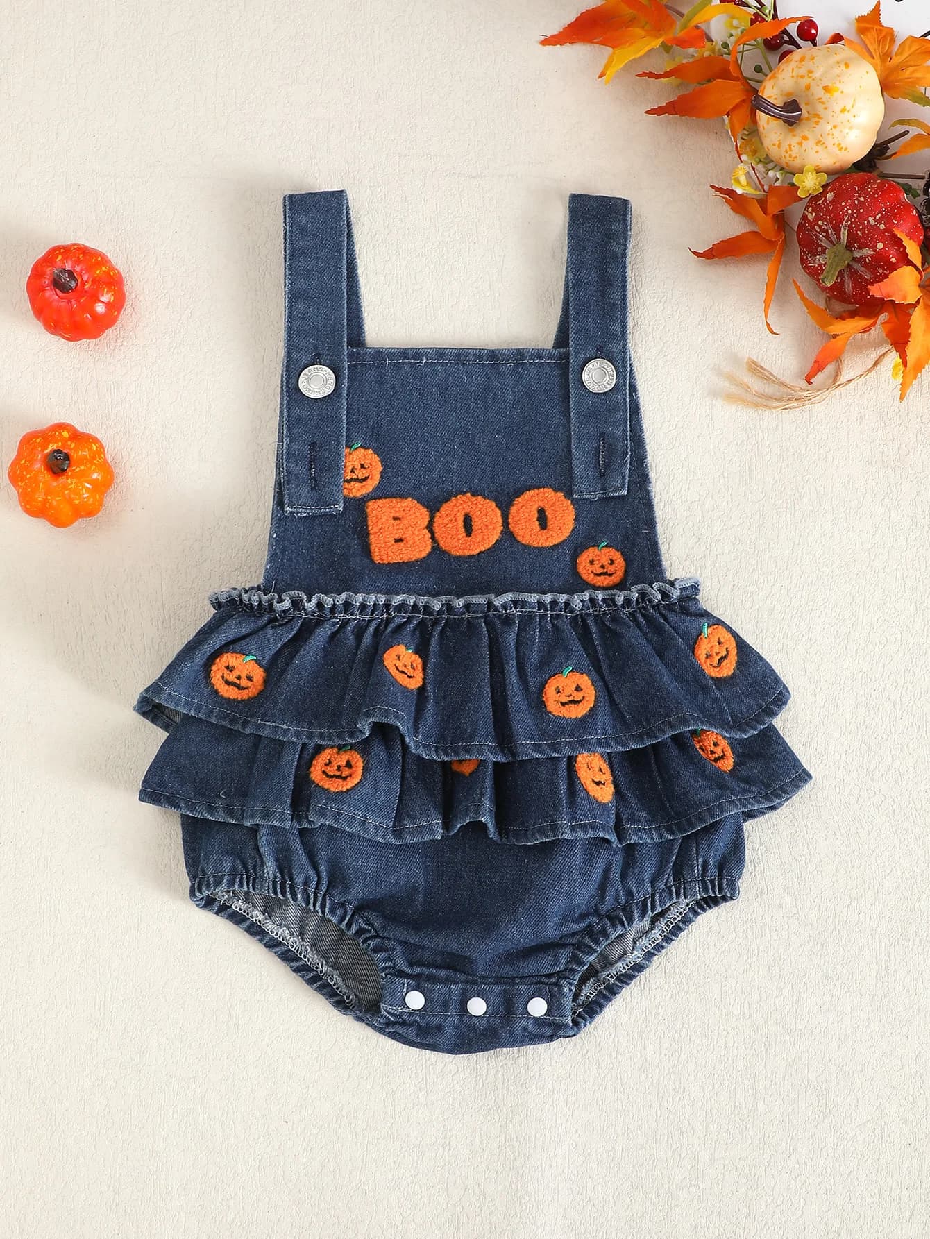 Baby Girl's Pumpkin Embroidered Pattern Bib Dress Infant Clothing Cotton Spring Autumn Wear for Girls