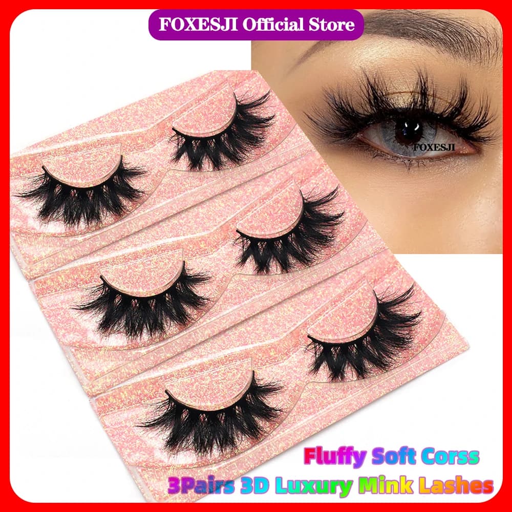 FOXESJI 3 pairs of facets 3D Fluffy Wispy Soft Corss Faux Eyelashes Extension Eyelashes Reusable Fake Eyelashes Thick Makeup