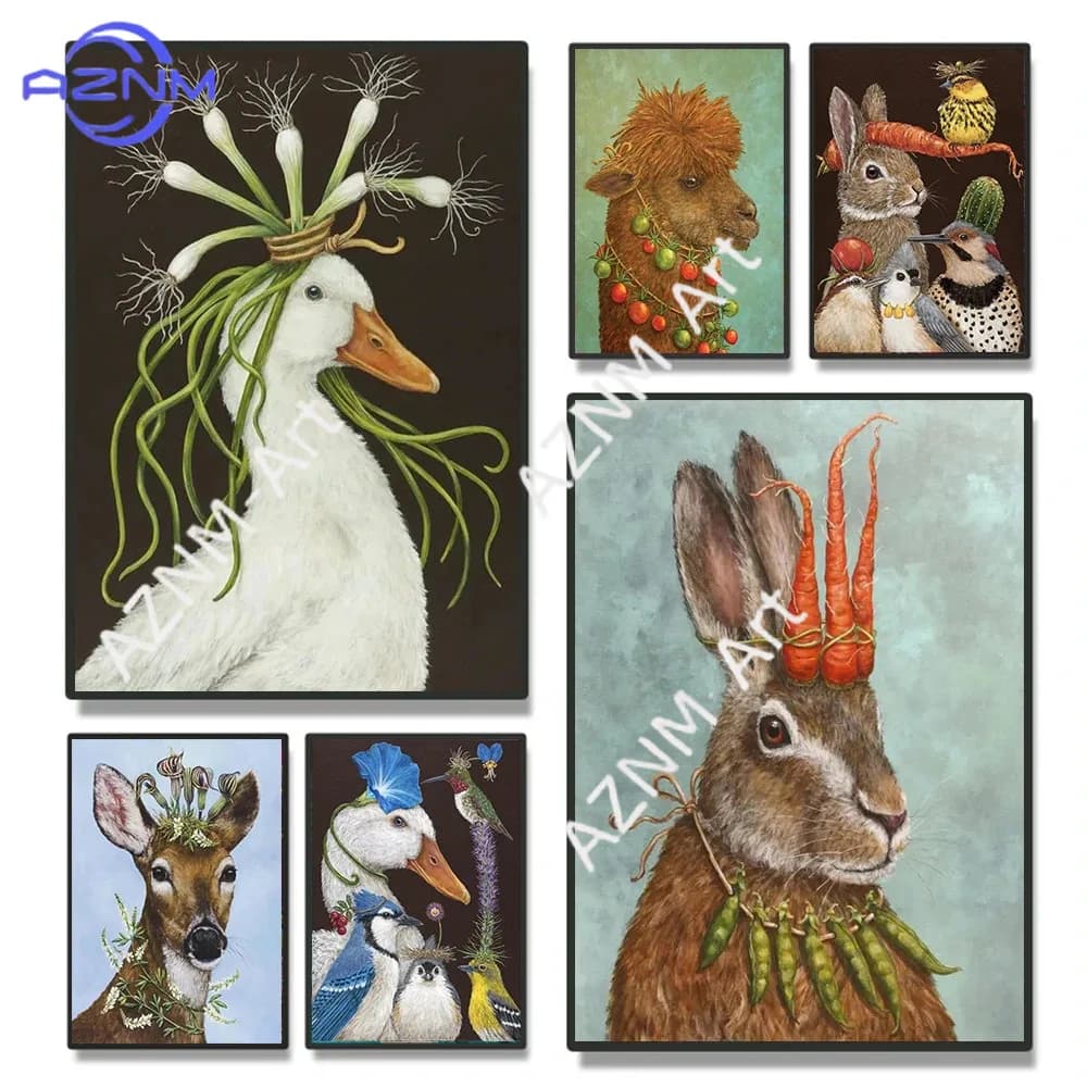 1PC Poster da parete astratto e creativo con animali, coniglio, uccello, anatra, pecora, per soggiorno, camera da letto, pittura senza cornice