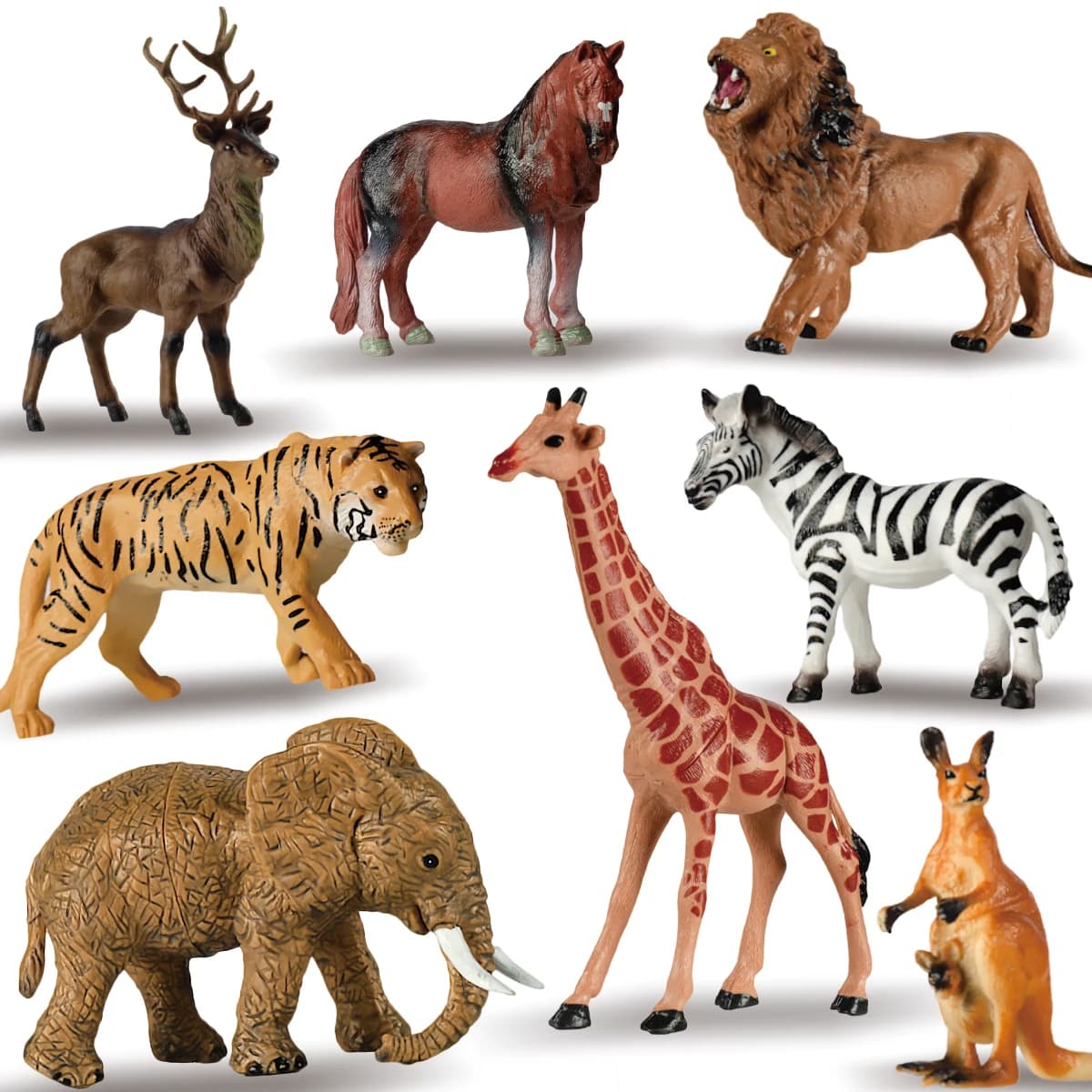 Modelli di Animali Selvatici Simulati, Giocattoli Educativi per Comprendere il Mondo Animale, Elefante, Giraffa, Zebra, Leone, Tigre, Alce, Regalo di Compleanno