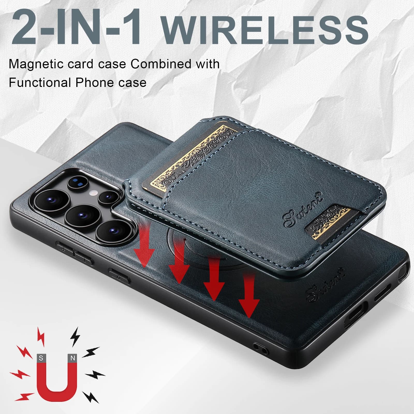 SUTENI Custodia per telefono con cornice magnetica in ecopelle con ricarica wireless per Samsung S26Ultra S25Plus S24 S23 S22
