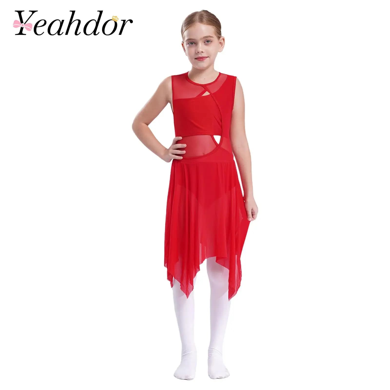 Vestito da balletto per ragazze Vestito da pattinaggio su ghiaccio di figura Dancewear Ginnastica Body senza maniche Abito da ballo senza schienale Costume da ballo lirico