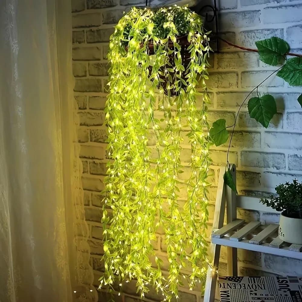 2/5M 20Light Willow Leaf String Lights Always on Desktop Decoration Willow Curtain Lamp Artificial Flowers Battery Box