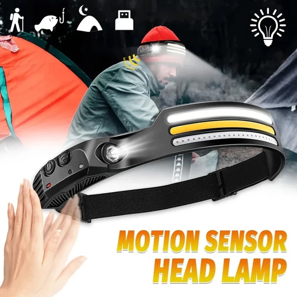LED Induction Front Lamp Rechargeable COB with Built-in Battery Front Flashlight with 10 Mode Sensor Outdoor Camping Fishing Lantern