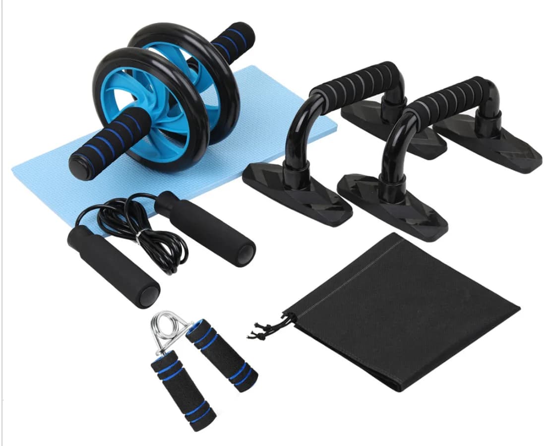 Kit Fitness Domestico: Ruota AB, Supporto per Flessioni, Corda per Saltare, Set Impugnature per Mani