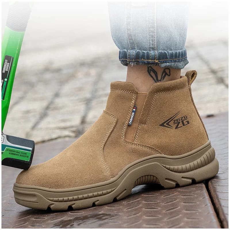 uomini di grandi dimensioni moda puntale in acciaio stivali antinfortunistici da lavoro scarpe da saldatura in pelle scamosciata di mucca piattaforma da lavoro stivale sicuro botas di sicurezza