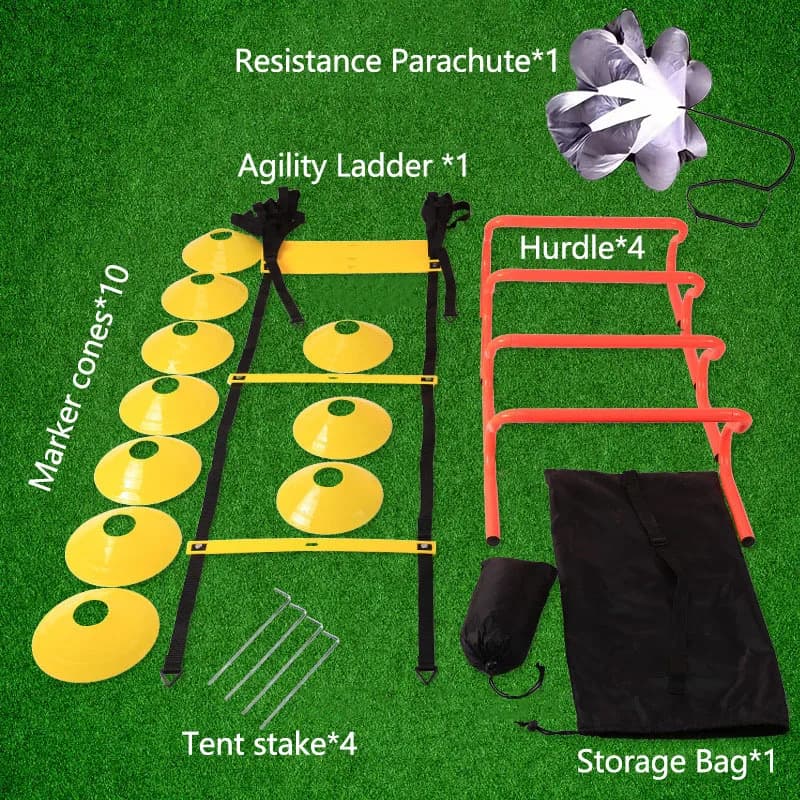 1 Set Speed Agility Training Set corda per saltare Logo Disc Resistance ombrello rimovibile Hurdle Stand Jumping Grid Ladder Speed Ladder