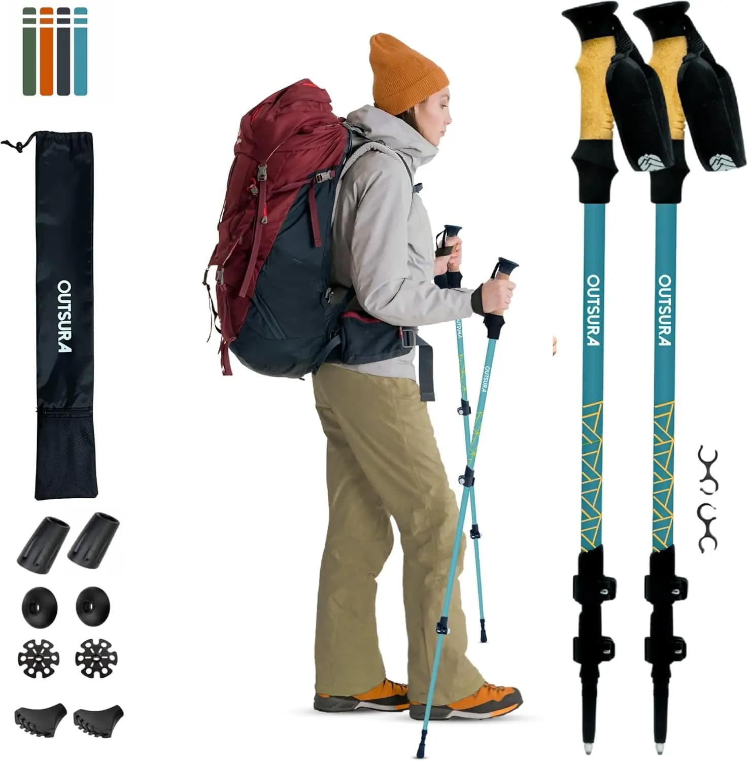 Bastoncini da Trekking in Fibra di Carbonio, Confezione da 2 – Leggeri e Pieghevoli per Uomini e Donne