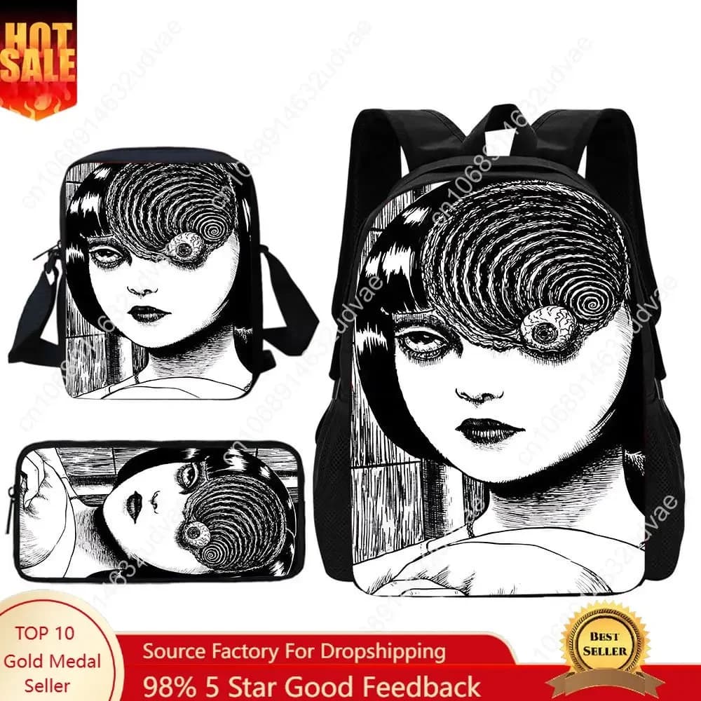 Junji Ito Terror Horror Tomie Child School Backpack With Shoulder Bag Pencil Bags School Bags for Boys Girls Best Gift