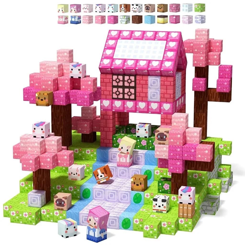 Blocchi magnetici Mine World Magnete Rosa Girly Cuore Fiore Grotta Pianta Zombies Cubi Set Cubo di mattoni Giocattoli Regali per bambini