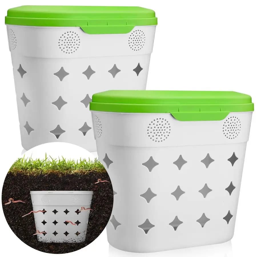 Composter interrato per vermi, contenitore per compost da esterno da 8 galloni per aiuole da giardino, sistema di vermicompostaggio da 14,3 x 7,3 x 16,8 pollici