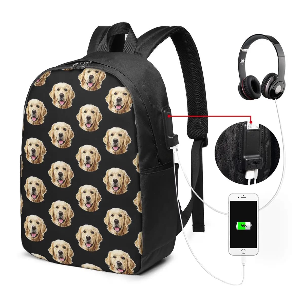 Divertente zaino con ritratto del Golden Retriever, borsa da viaggio per notebook, borsa per computer, borsa per studenti universitari, borsa per laptop, borse a tracolla