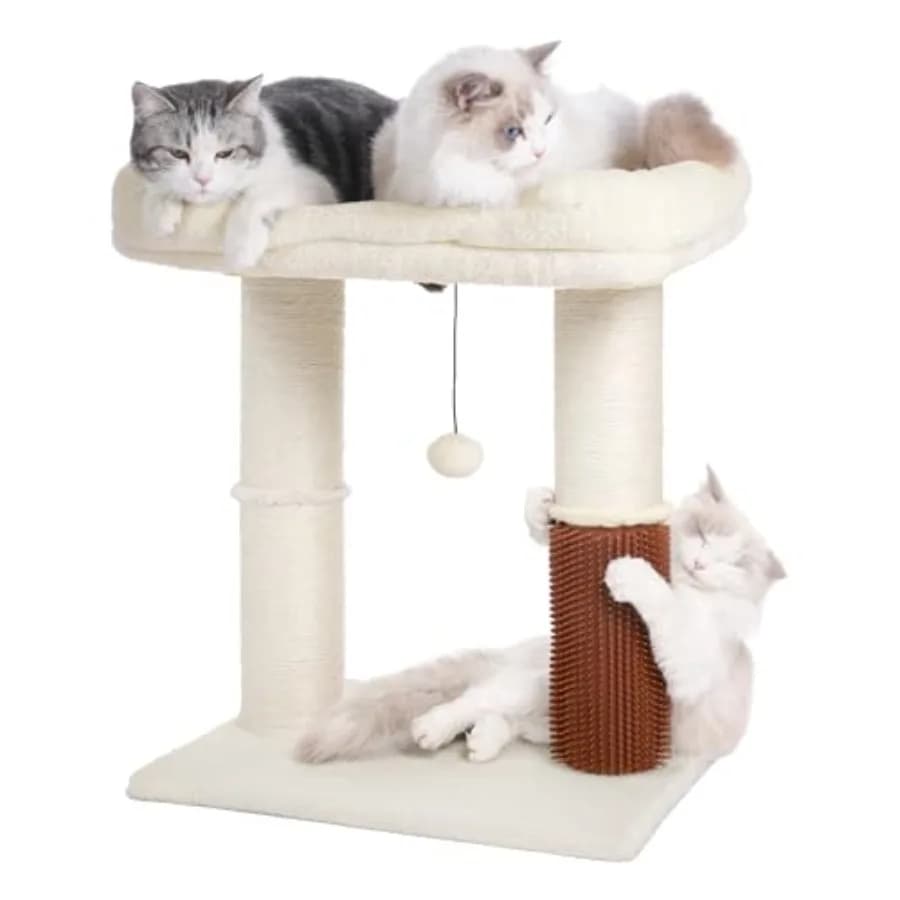 Torre Tiragraffi per Gatti Grandi con Postazione Letto Larga 20x15.7" e Tiragraffi Spesso [Diametro=4.5"] con Spazzola Auto-Pulente per Gatti