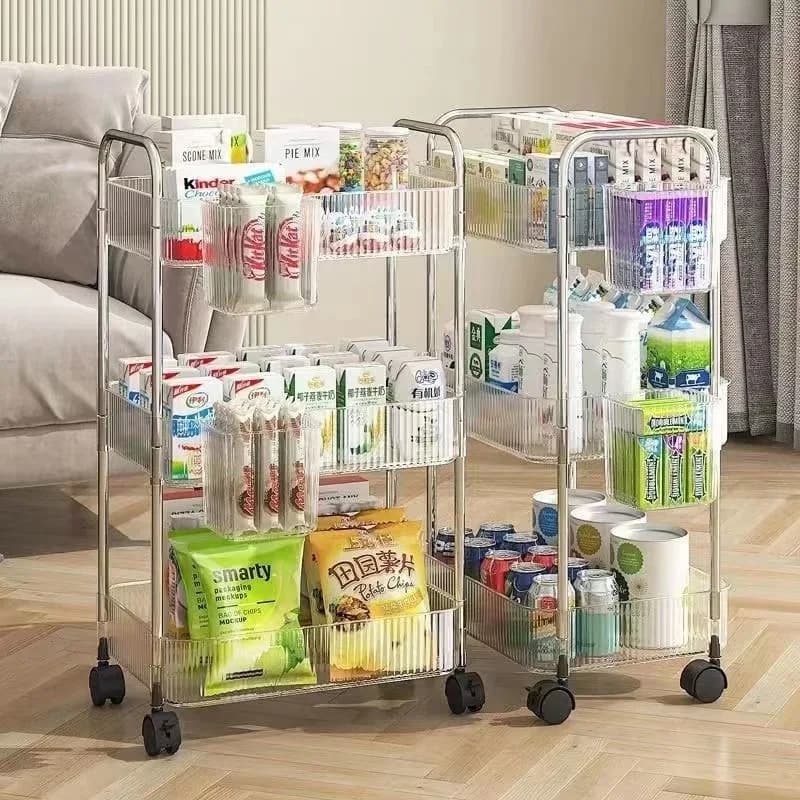 Acrylic Cart Storage Rack Bedroom Living Room Bathroom Snack Shelf Cosmetic Plastic Organizer Rack Dihuantuo Brand