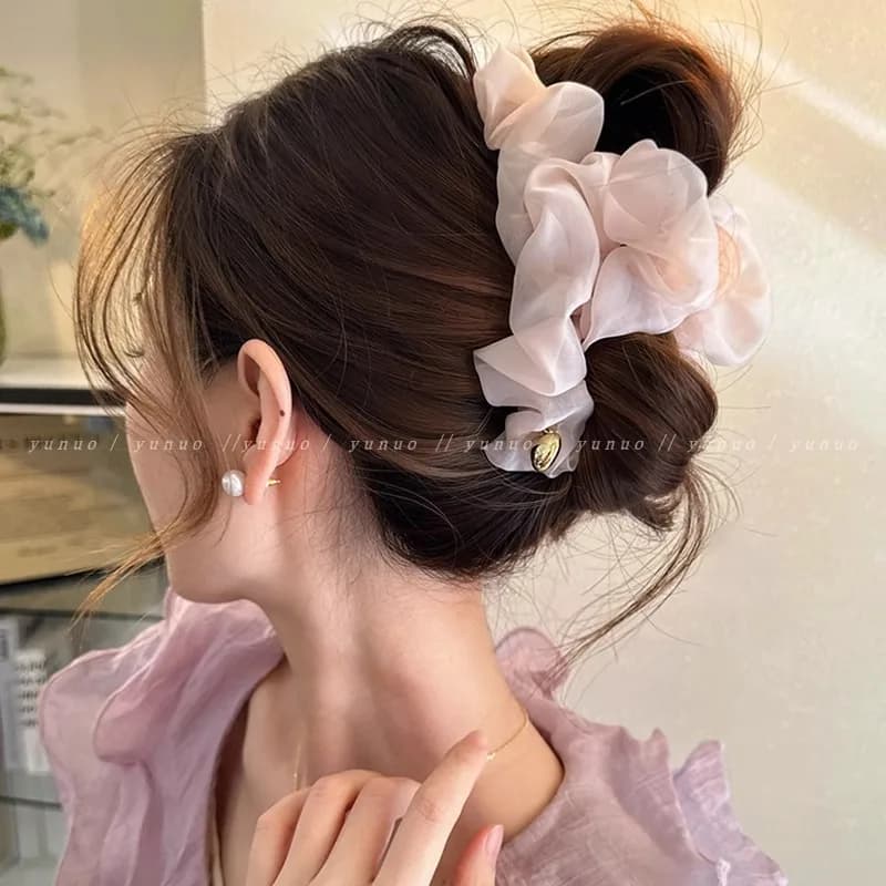 Fermaglio per capelli grande e delicato da donna, elegante e di tendenza, con plissettature, fermagli dolci per ragazze, accessori per capelli, fermaglio a rete a forma di squalo, stile coreano