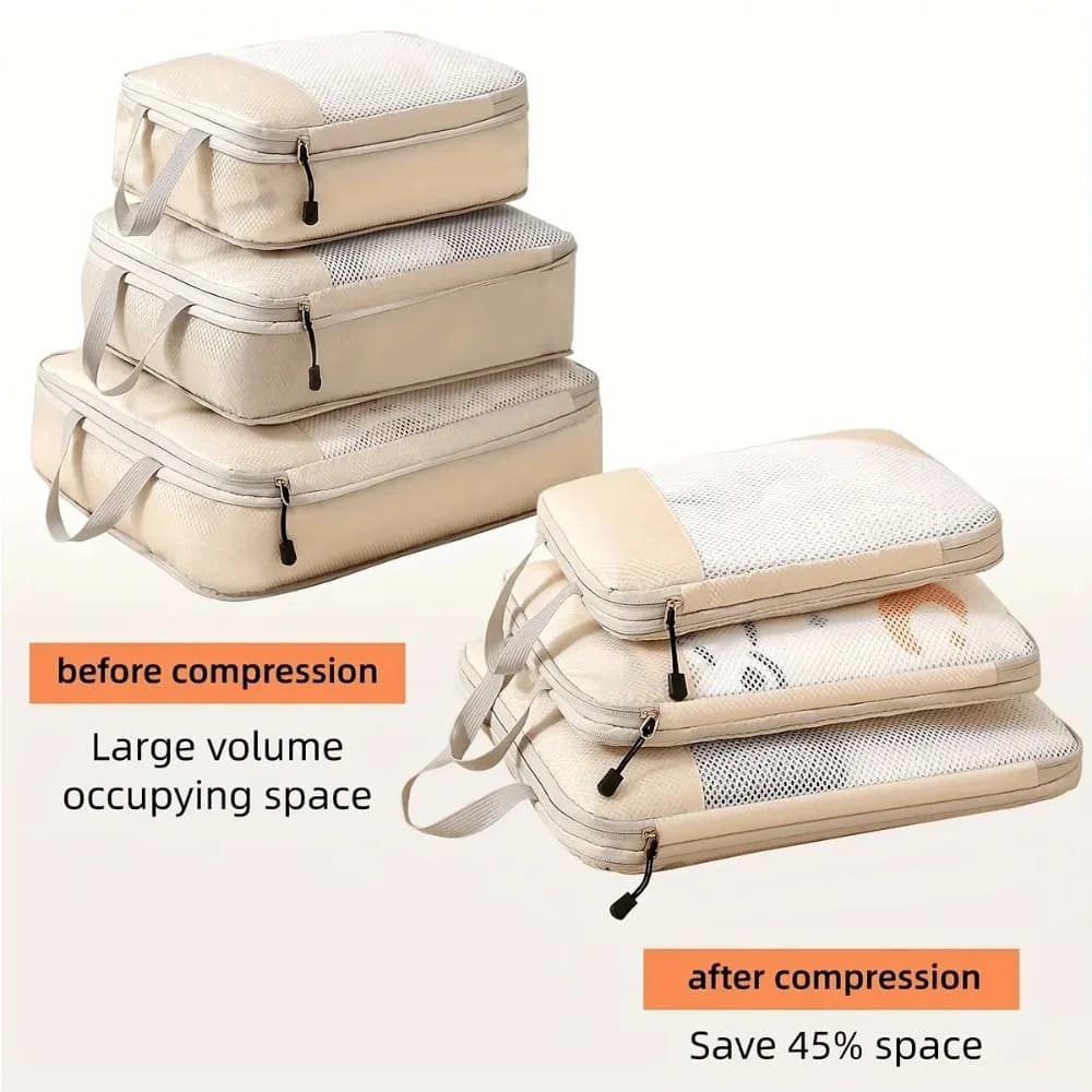 Set di 3 Cubi di Compressione per Viaggio, Organizzatore per Bagagli, Accessori da Viaggio, Cubo di Compressione per Bagaglio a Mano