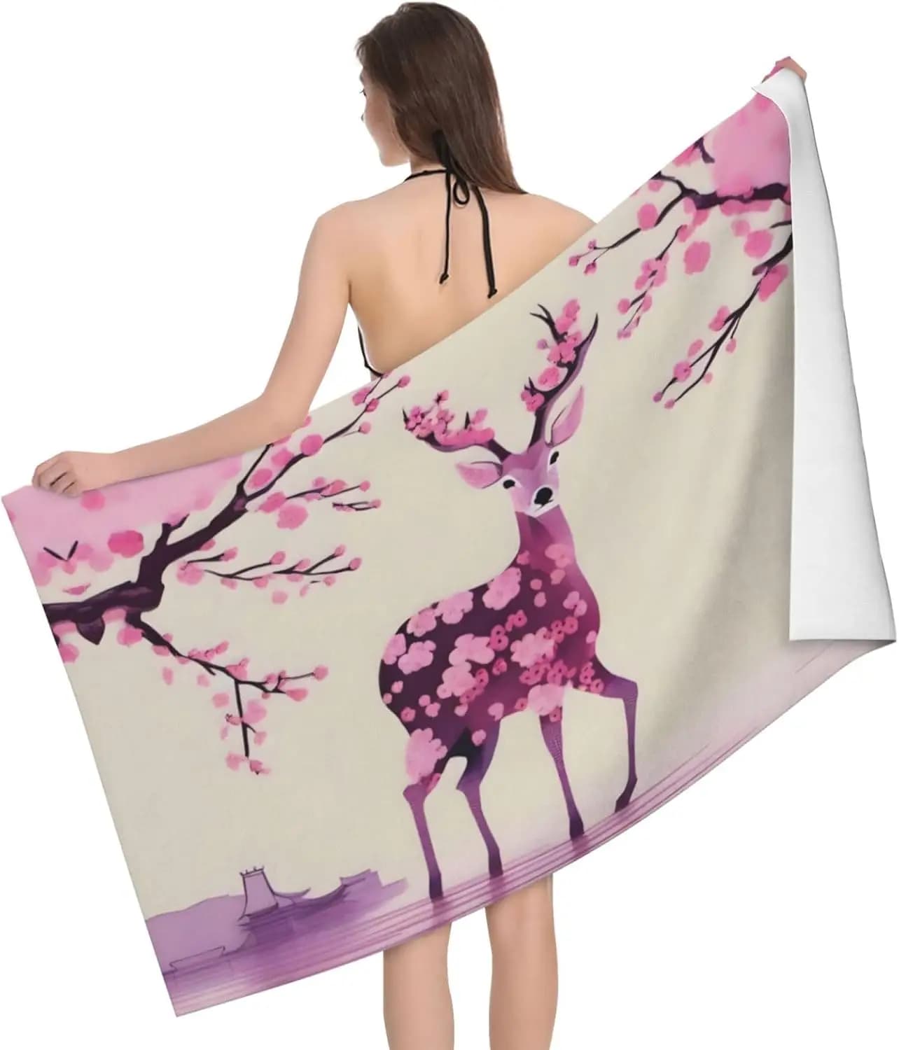 Asciugamano da bagno Plum Blossom Deer, asciugamani assorbenti per fitness, bagno, doccia, sport, yoga, spiaggia, viaggi, piscina, coperta