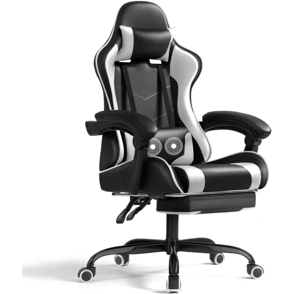 Sedia da Gaming con Poggiapiedi e Supporto Lombare Massaggiante, Sedia Ergonomica da Computer Girevole a 360° ° Sedile girevole e regolabile in altezza con poggiapiedi