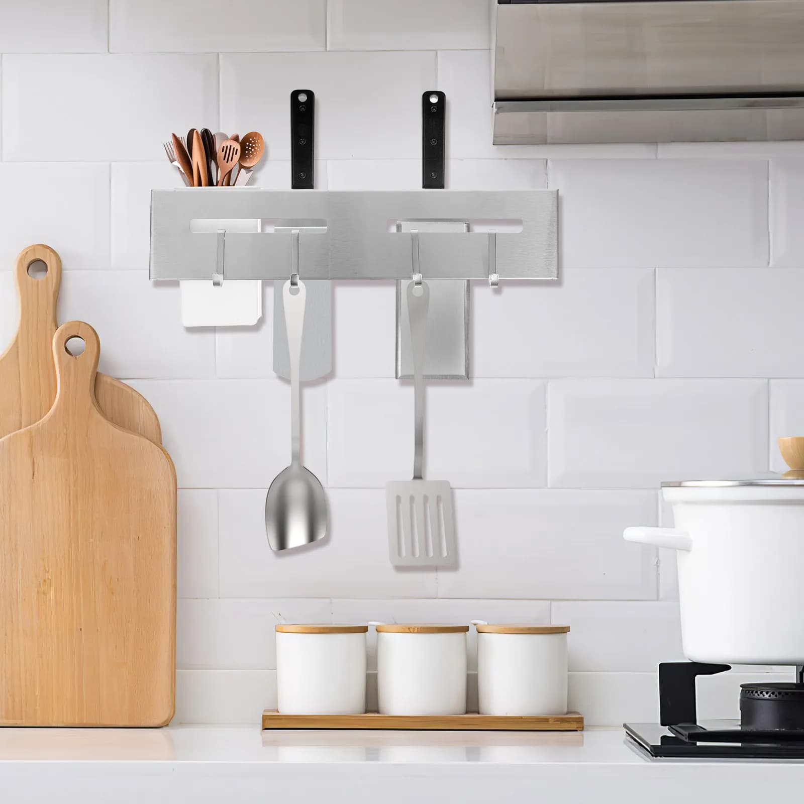 Stainless Steel Wall Kitchen Tools Without Drilling, Space Saving, for Knives, Bacchette and Cucchiai, Robusto Organizer