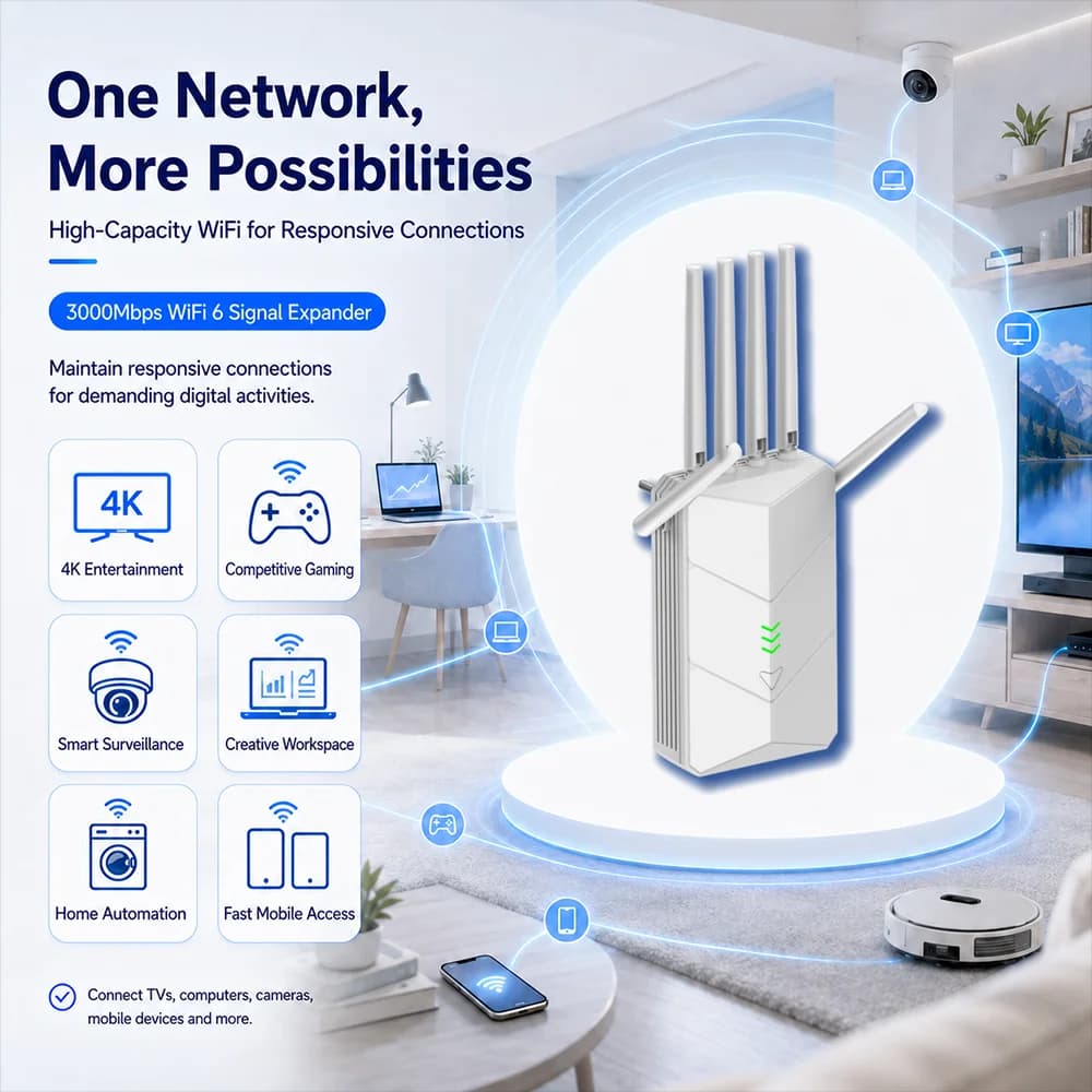 3000Mbps WiFi 6 Repeater 2.4/5Ghz Gigabit WIFI Booster Long Range Amplifier Network Extender For Home/Office EU/US Plug Easy Set