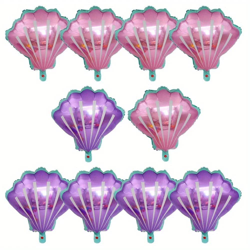 Confezione da 10 palloncini in alluminio a forma di conchiglia, 5 mini palloncini rosa a forma di conchiglia, 5 mini palloncini viola a forma di conchiglia, molto adatti per feste di compleanno, matrimoni, feste estive a tema spiaggia e decorazioni per feste a tema oceano