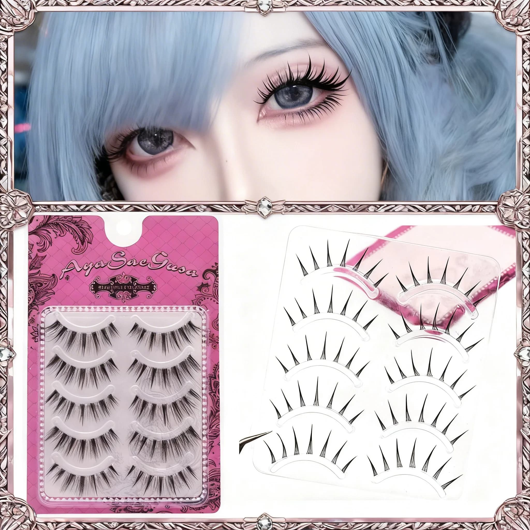 1/2Stes Hot Manga Lashes Natural for Cosplay, Ciglia Finte 5 Paia, Ciglia Finte Coreane alla Moda Anime, Trucco Ciglia Naturali