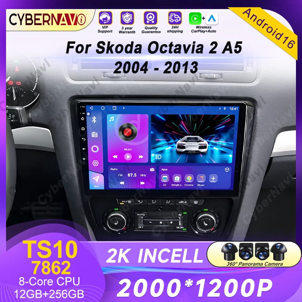 Android Autoradio for Skoda Octavia 2 A5 2004-2013, Stereo Multimediale with WiFi 4G, Navigation screen, DSP, GPS, No DVD 2 Din