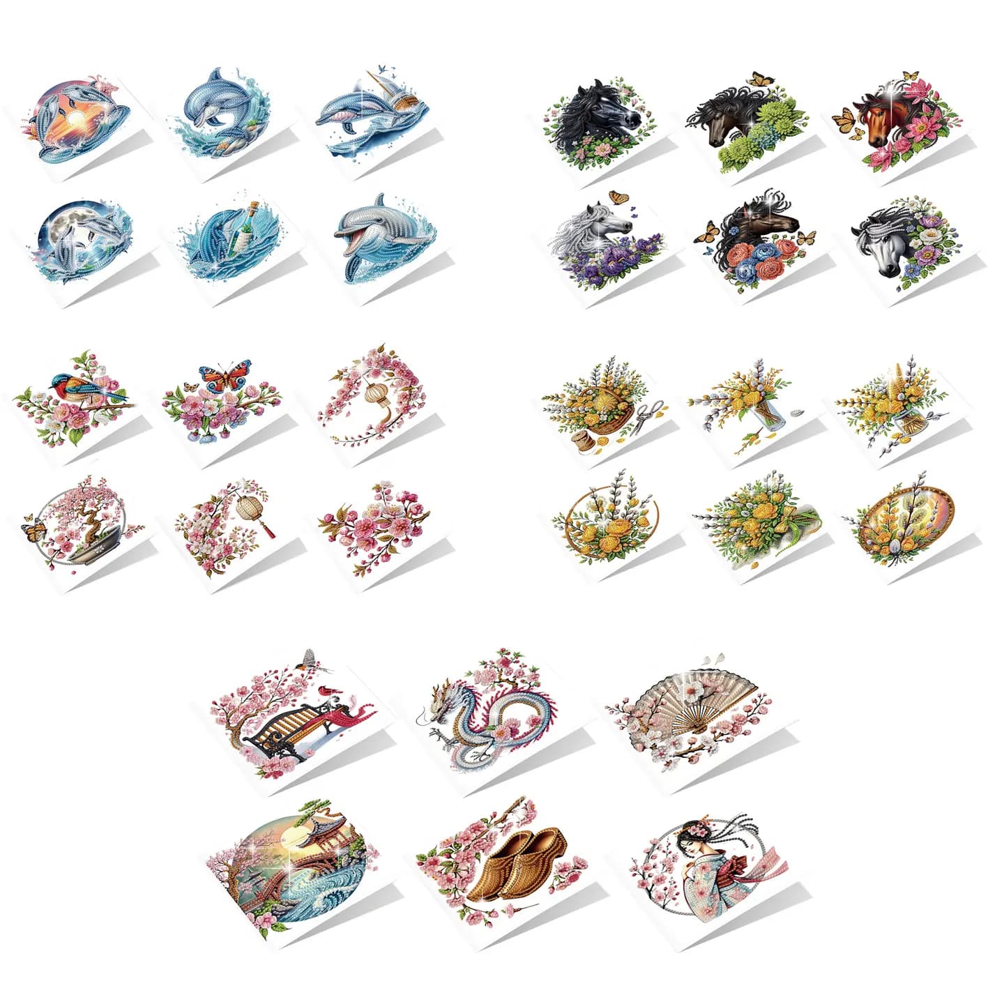 Kit di biglietti d'auguri con pittura artistica con diamanti da 6 pezzi, biglietti di congratulazioni con pittura artistica con diamanti a forma speciale a tema romantico Regali fatti a mano