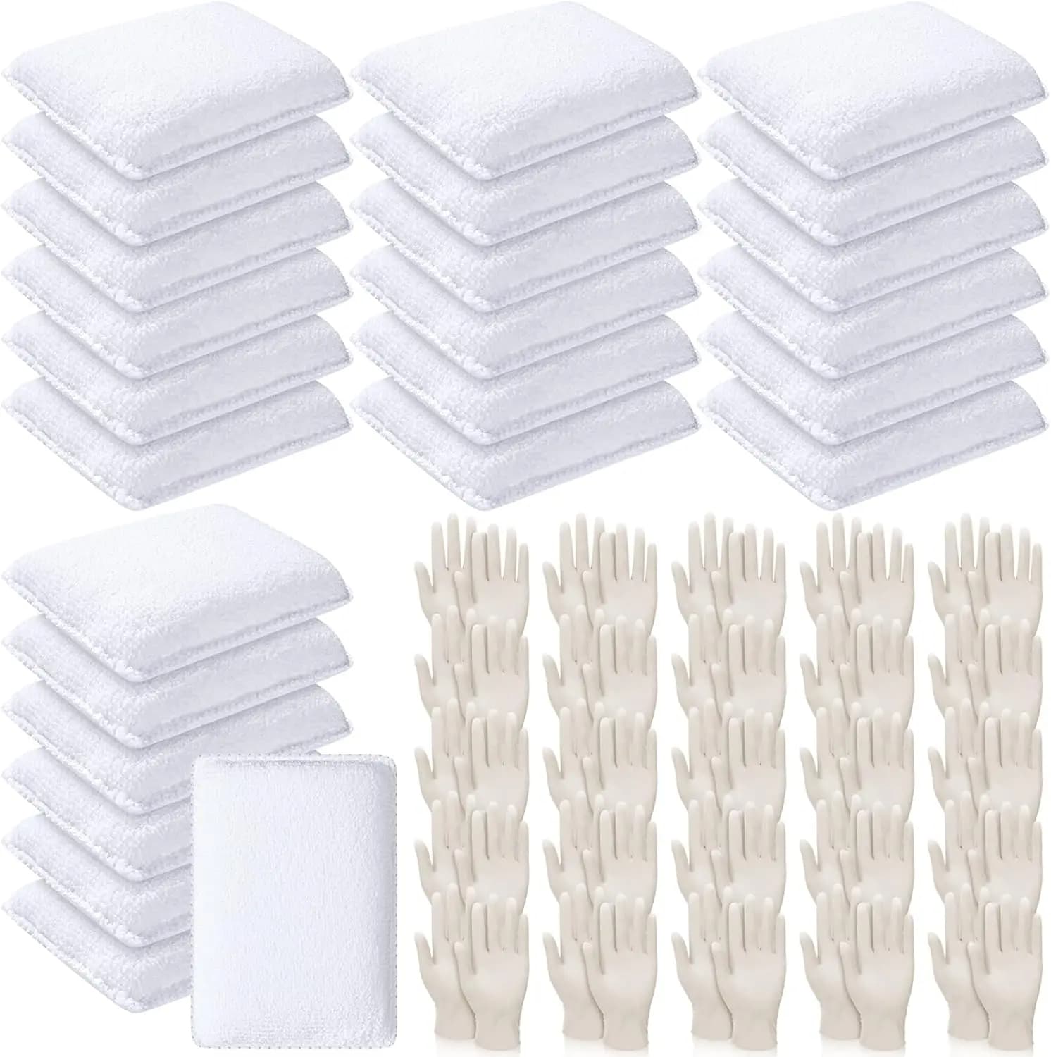 Set da 24 applicatori per tintura legno e guanti in lattice monouso con spugne in microfibra per tintura, per legno e finiture a base d'olio (Bianco)