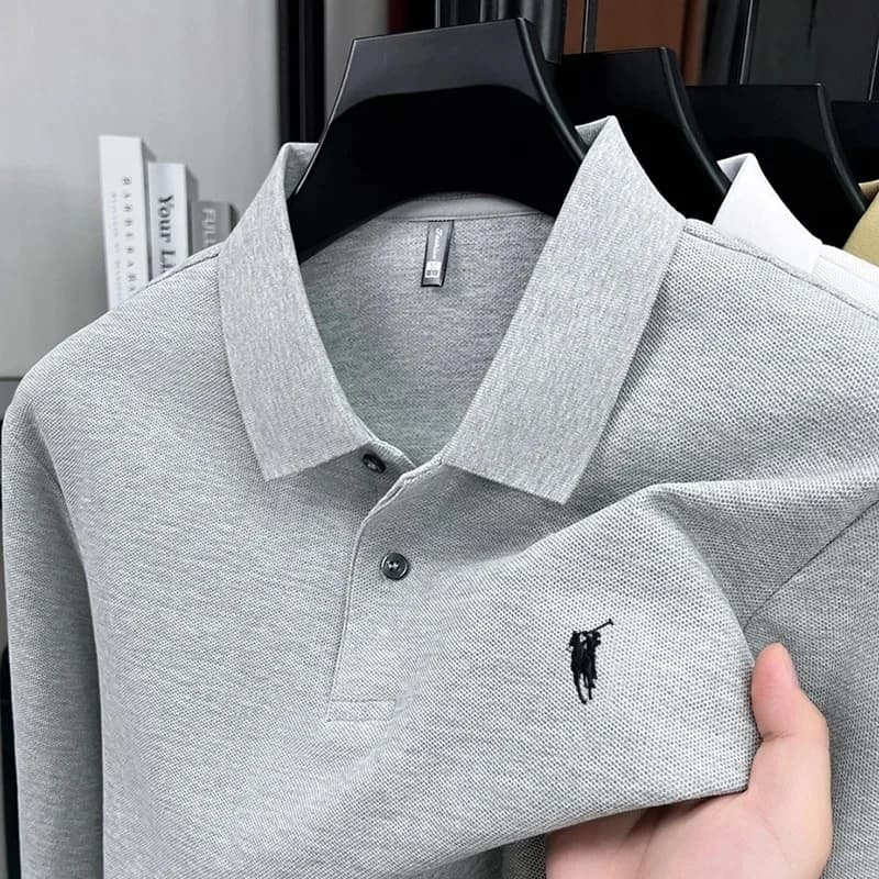 Polo a maniche lunghe ricamata di marca di fascia alta autunno 100% cotone moda casual da uomo di lusso golf a maniche lunghe T-shirt top