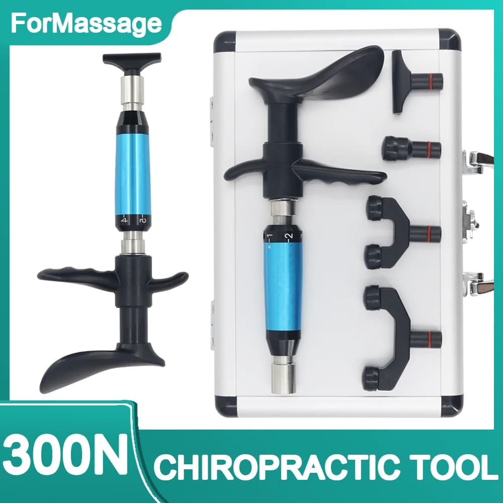 300N Chiropractic Adjustment Tool for Therapy, Vertebral Pain Relief, Body Massage, Relaxation, 6 Levels, 4 Heads, Gun Manual Correction