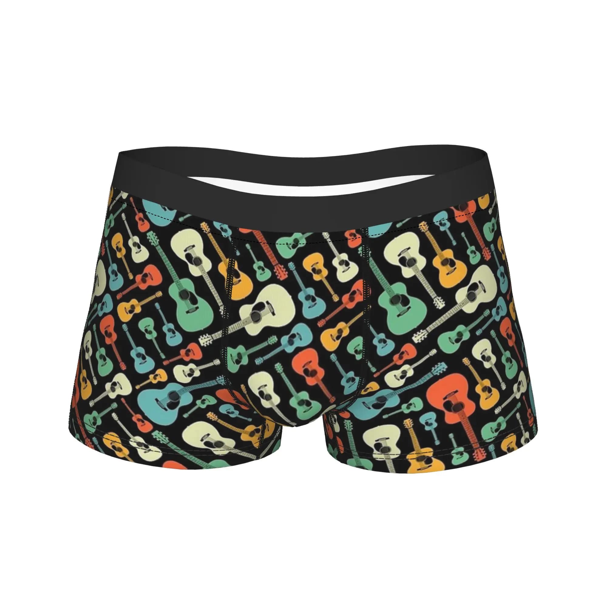 Acoustic Guitar Retro Theme Boxer Shorts Pouch Underwear Quality Printed Boxer Brief Novelty Males Underpants Plus Size