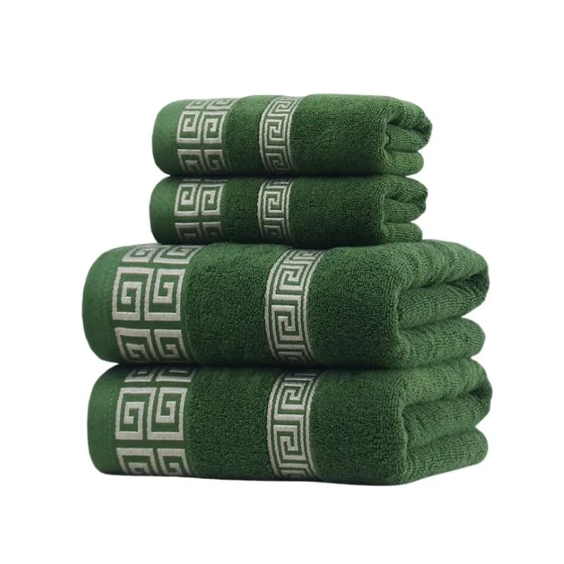 Set di 2 Asciugamani in Cotone Verde 34x74cm/70x140cm, Asciugamani per Mani e Viso, per Casa e Hotel, Set Regalo Ricamato per Sport e Viaggi